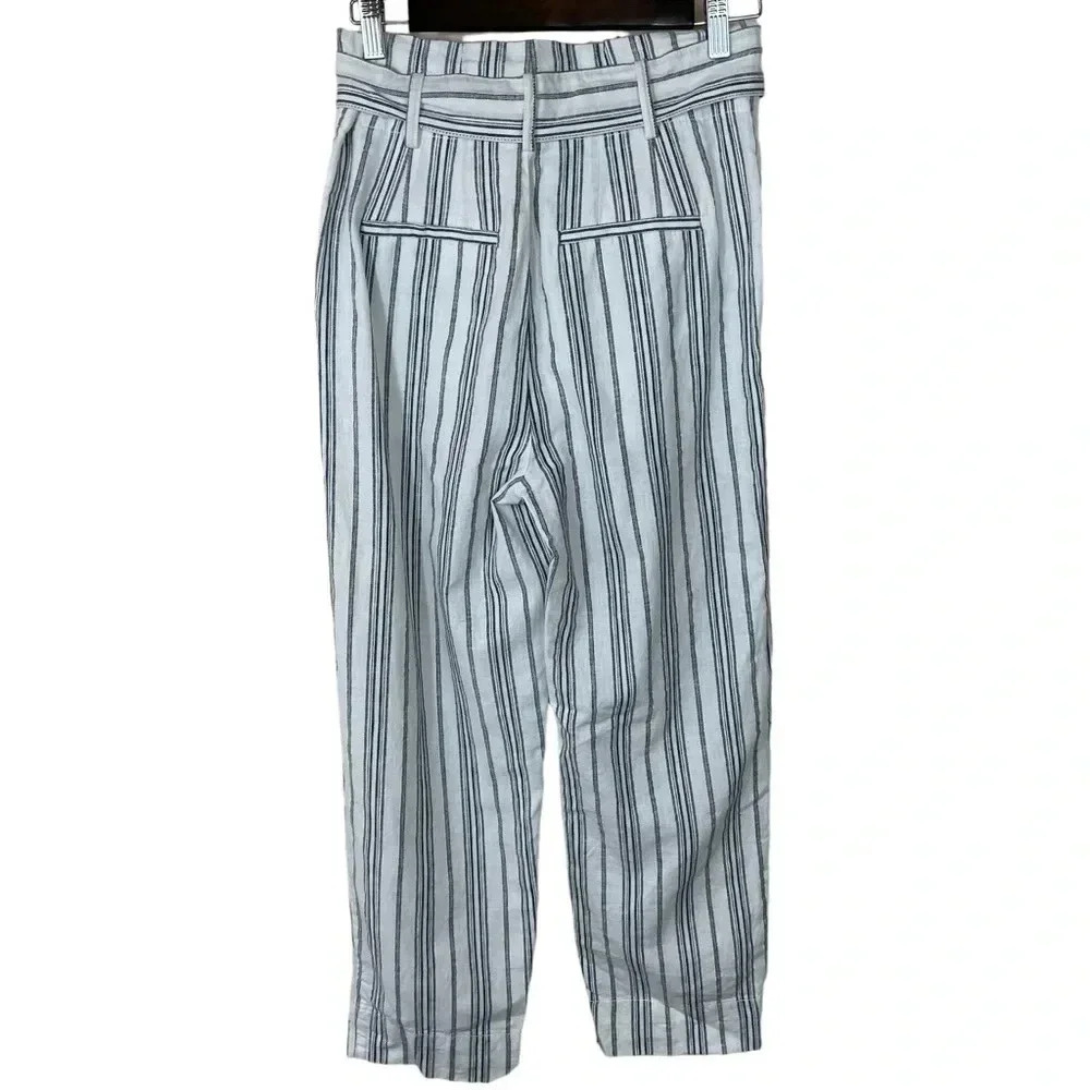 Madewell Baltic Stripe  Linen Cotton Blend Paperbag Pants - Picture 8 of 13
